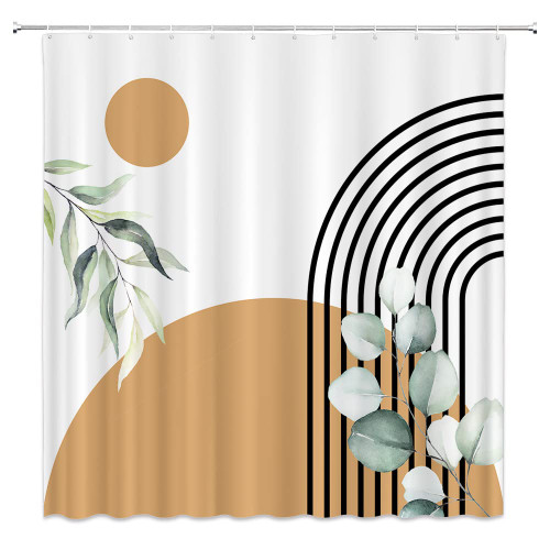 JJNAEE Mid Century Abstract Shower Curtain Sun Leaves Boho Modern Minimalism Geometric Neutral Chic Bathroom Decor Washable Curtains with Hooks 70 x 70 in