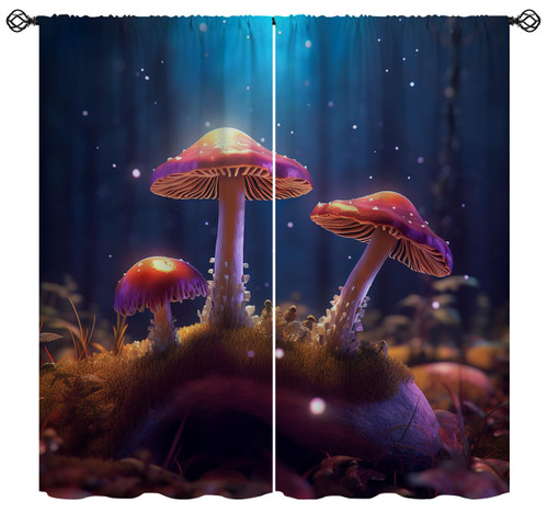 Fantasy Mushroom Blackout Curtains for Girls Boy Home Decor, Trippy Forest Magic Rod Pocket Thermal Insulated Drapes Darkening Window Curtain for Bedroom Living Room, 42 x 63 Inch