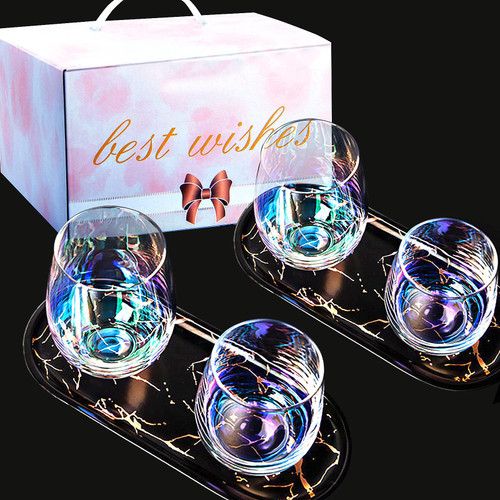 HUICHAI Whiskey Glasses Red Wine Glass Set Of 4, 18 OZ Stemless Wine Glasses Iridescent Glassware, Crystal Material Tumblers, for Red Wine Bourbon Chilling Cocktails, Whiskey & Homemade Juice