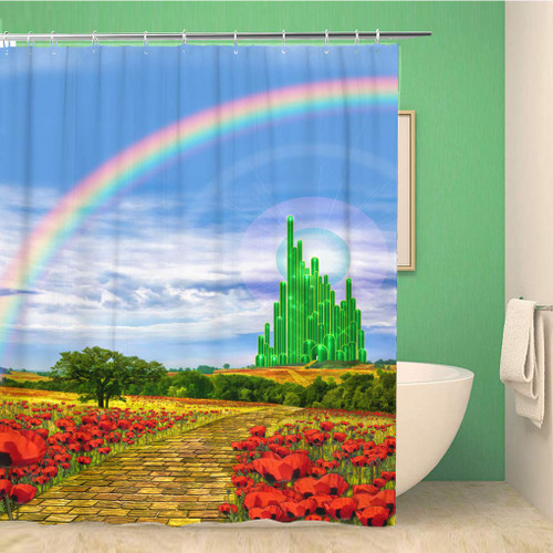 rouihot 72x78 Inches Shower Curtain The Yellow Brick Road Leading Into The Emerald City in The Land of Oz Oz Wizard Waterproof Polyester Fabric Bath Bathroom Curtain Set with Hooks