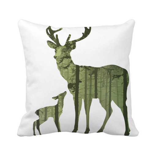 Awowee Throw Pillow Cover Animal Silhouette of Deer Small Inside The is Pine 18x18 Inches Pillowcase Home Decorative Square Pillow Case Cushion Cover