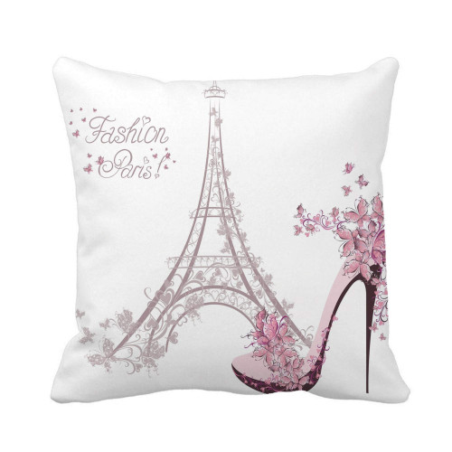 Awowee Throw Pillow Cover Pink High Heeled Shoes of The Eiffel Tower Paris 18x18 Inches Pillowcase Home Decorative Square Pillow Case Cushion Cover