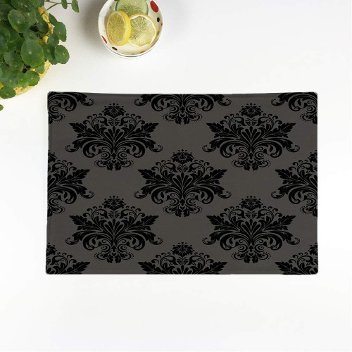 rouihot Set of 4 Placemats Antique Damask Floral Pattern Royal Flowers on Baroque Black Non-Slip Doily Place Mat for Dining Kitchen Table
