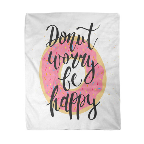 rouihot 50x60 Inches Flannel Throw Blanket Food Unique Donut Worry Be Happy Sprinkles Lettering Breakfast Home Decorative Warm Cozy Soft Blanket for Couch Sofa Bed