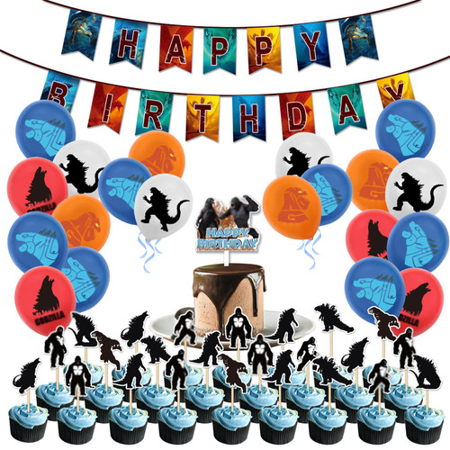 God-zi-lla and Kong Birthday Party Supplies Monster Theme with Cake Topper Cupcake Toppers Banner Balloons God-zi-lla and Kong Birthday Party Supplies Monster Theme with Cake Topper Cupcake Toppers Banner Balloons