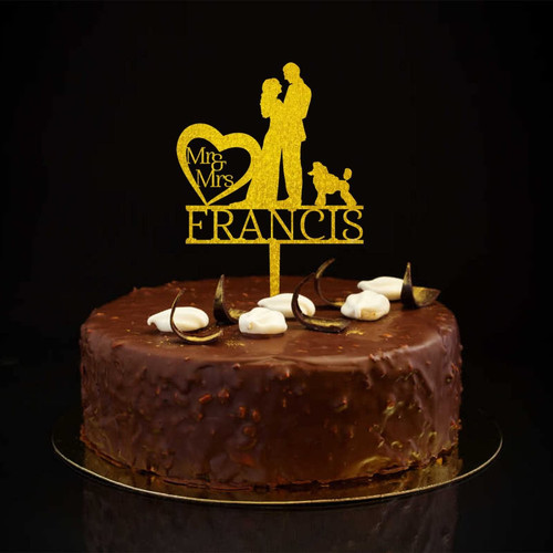 Custom Mr & Mrs Cake Toppers Glitter Gold Silhouette Bride And Groom Romantic Cake Toppers For Engagement Bride to Be Party Decor Wedding Gifts For Couple