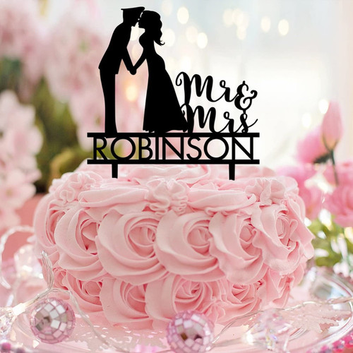 Customize Mr & Mrs Cake Topper Acrylic Black Silhouette Mr & Mrs Silhouette Romance Cake Toppers For Wedding Engagement Cake Decorations Bridal Shower Gifts