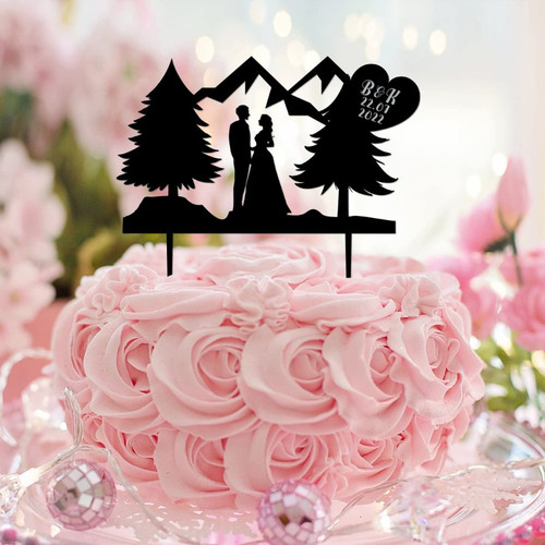 Romance Mr And Mrs Wedding Cake Topper Silhouette Mr & Mrs Silhouette Cake Toppers Personalized For Wedding Engagement Party Decorations Engagement Gifts For Couple Acrylic Black
