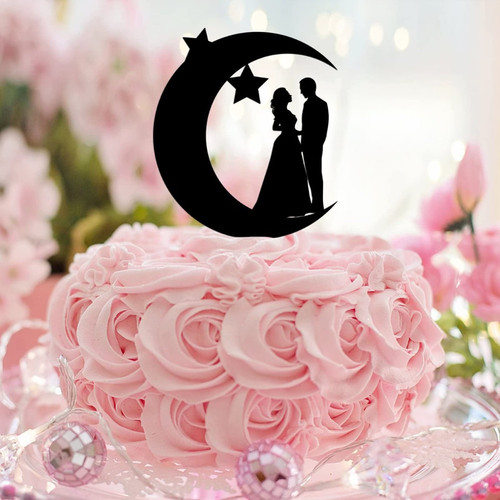 Personalized Mr & Mrs Wedding Cake Toppers Acrylic Black Silhouette Mr & Mrs Silhouette Beach Cake Topper For Wedding Engagement Party Decor Engagement Gifts For Couple