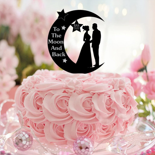 Elegant Mr & Mrs Cake Toppers Silhouette Acrylic Black Bride And Groom Cake Toppers Custom For Engagement Bride to Be Cake Decorations Engagement Gifts For Couple