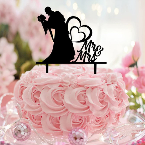 Rustic Mr And Mrs Rustic Wedding Engagement Cake Toppers Silhouette Acrylic Black Mr & Mrs Silhouette Cake Toppers Custom For Wedding Anniversary Wedding Decorations Bridal Shower Gifts