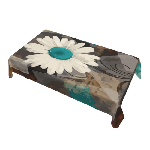 Rectangle Tablecloth Teal-Brown-Rustic-Daisy-Flower 60 X 90 Inch Washable Polyester Table Cloth Table Cover for Dining Table Camping