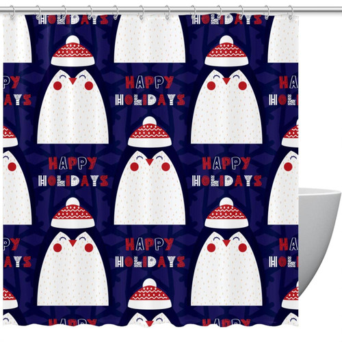 Shower Curtain, Cute Cartoon Penguin Christmas Hat Bathroom Curtain, Bathroom Shower Curtain with Hooks, Kids Bathroom Decor 72 Inch