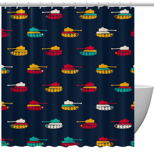 Shower Curtain, Tanks Navy Blue Bathroom Curtain, Bathroom Shower Curtain with Hooks, Kids Bathroom Decor 72 Inch