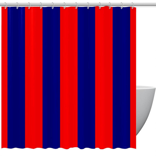 Shower Curtain, Stripe Red Navy Bathroom Curtain, Bathroom Shower Curtain with Hooks, Kids Bathroom Decor 72 Inch