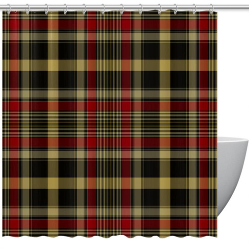 Shower Curtain, Christmas Brown Red Black Plaid Bathroom Curtain, Bathroom Shower Curtain with Hooks, Kids Bathroom Decor 72 Inch