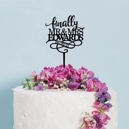 Finally Mr And Mrs Cake Topper Personalise Date Cake Topper Customized Wedding Date Name Bride & Groom Cake Topper for anniversary Engagement Wedding Bridal Shower Party Decorations