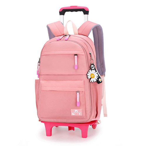 LAMOGRAFY Rolling Backpack for Kids Elementary Students with Wheel Travel Backpack Girls Solid Color School Bag