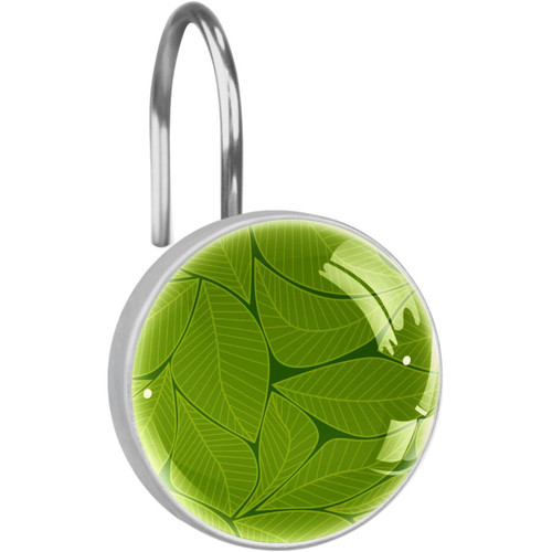 Green Leaves Texture 1pcs Shower Curtain Hooks Stainless Steel Rust Proof Shower Curtain Hooks Rings for Bathroom Curtains Rods