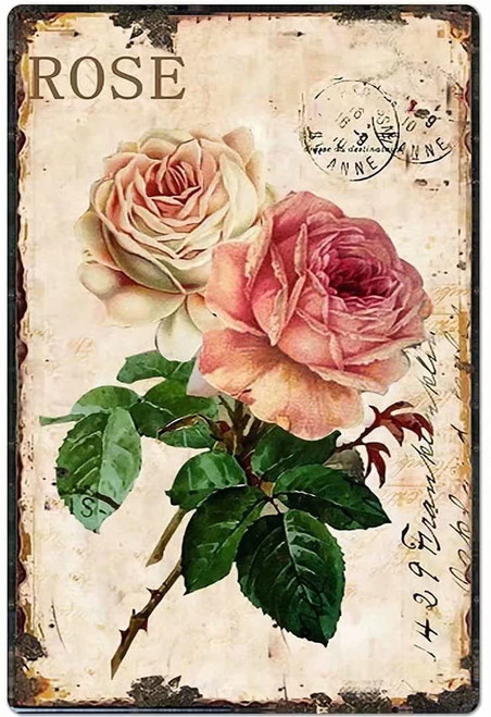 WZVZGZ Retro Metal Aluminium Tin Sign Garden Flower Metal Tin Sign,Beautiful Rose,Farmhouse Sign Country Farm Kitchen Wall Home Garden Decor Art Signs Garage Decoration 8x12 Inch