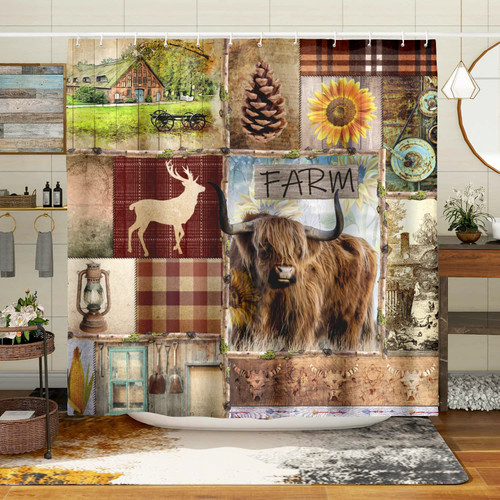 BFIVEANTE Western Vintage Shower Curtain,FUUNY Highland Cow,Sunflower,Deer Totem,Fabric Bath Curtain for Bathroom,Waterproof Curtains for Bathroom,Shower Curtain with Hook,72"X72" BFIVEANTE Western Vintage Shower Curtain,FUUNY Highland Cow,Sunflower,Deer Totem,Fabric Bath Curtain for Bathroom,Waterproof Curtains for Bathroom,Shower Curtain with Hook,72"X72"