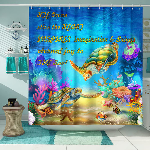 BFIVEANTE Marine Life Shower Curtain,Tropical Ocean World Sea Turtle Fish Coral Reef Starfish,Fabric Bath Curtain for Bathroom,Waterproof Curtains for Bathroom,Shower Curtain with Hook,72"X72"