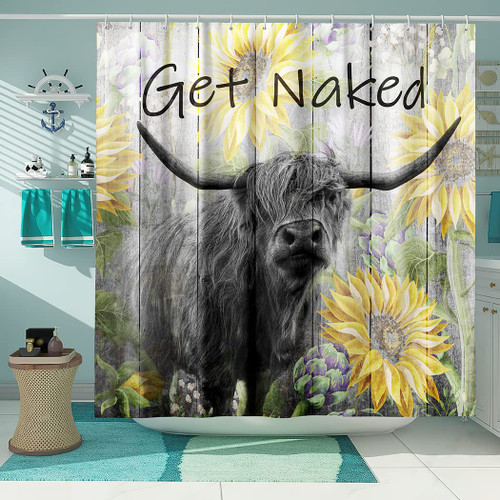 Get Naked Farmhouse Highland Shower Curtain,Funny Animal Bull Cow Floral On Board Plank Sunflower,Fabric Bath Curtain for Bathroom,Waterproof Curtains for Bathroom,Shower Curtain with Hook,72"X72" Get Naked Farmhouse Highland Shower Curtain,Funny Animal Bull Cow Floral On Board Plank Sunflower,Fabric Bath Curtain for Bathroom,Waterproof Curtains for Bathroom,Shower Curtain with Hook,72"X72"
