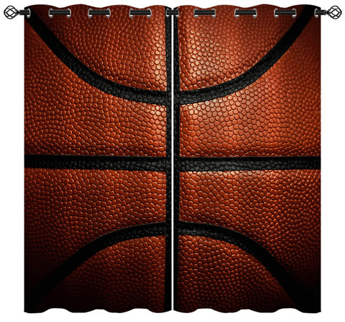 Sports Basketball Blackout Curtains for Boys Kids Teens Home Decor, Ball Sports Surface Texture Grommet Thermal Insulated Drapes Darkening Window Curtain for Bedroom Living Room, 42 x 45 Inch