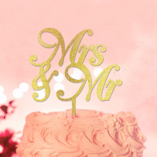 Beach Mrs & Mr Wedding Anniversary Cake Toppers Glitter Gold Mrs & Mr Cake Toppers Customize For Engagement Bride to Be Party Favors Anniversary Wedding Gifts