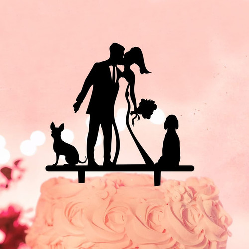 Customize Mr And Mrs Wedding Cake Topper Acrylic Black Silhouette With Pet Dog Cat Bride & Groom Funny Cake Topper For Engagement Bride to Be Cake Decorations Bridal Shower Gifts