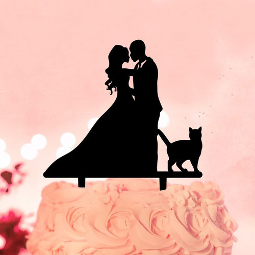 Mr & Mrs Silhouette Cake Topper With Pet Dog Cat Wedding Mr & Mrs Cake Topper Silhouette Country Custom For Wedding Bridal Shower Cake Decorations Anniversary Wedding Gifts Acrylic Black