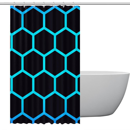 Polyester Fabric Waterproof Shower Curtain or Liner Bath Stall Size Abstract Hexagonal Technology Illustration Hotel Bathroom Curtains with Grommets, 36x72