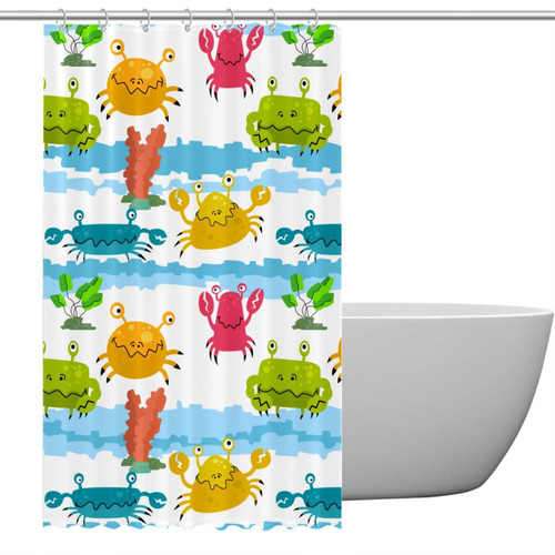 Polyester Fabric Waterproof Shower Curtain or Liner Bath Stall Size Sea Pattern with Cute Crabs Hotel Bathroom Curtains with Grommets, 48x72