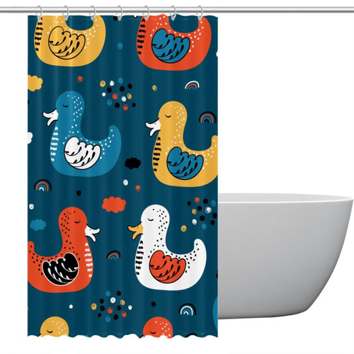 Polyester Fabric Waterproof Shower Curtain or Liner Bath Stall Size Pattern with Cute Ducks Hotel Bathroom Curtains with Grommets, 48x72