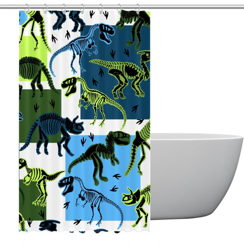 Polyester Fabric Waterproof Shower Curtain or Liner Bath Stall Size Pattern Dinosaur Skeletons Hotel Bathroom Curtains with Grommets, 48x72