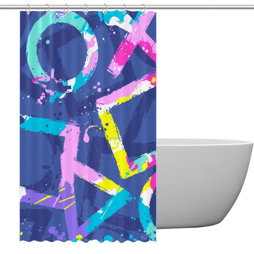 Polyester Fabric Waterproof Shower Curtain or Liner Bath Stall Size Geometric Neon Pattern Hotel Bathroom Curtains with Grommets, 48x72