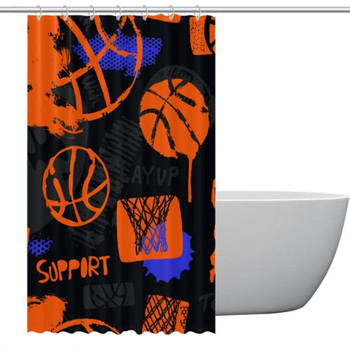 Polyester Fabric Waterproof Shower Curtain or Liner Bath Stall Size Bright Pattern for Basketball Hotel Bathroom Curtains with Grommets, 36x72