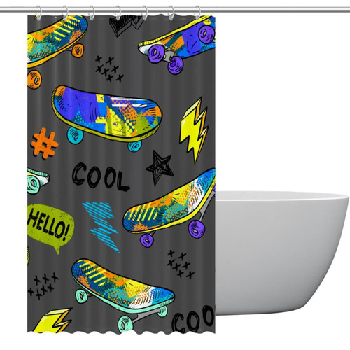 Polyester Fabric Waterproof Shower Curtain or Liner Bath Stall Size Creative Grunge Skateboards Pattern Hotel Bathroom Curtains with Grommets, 36x72