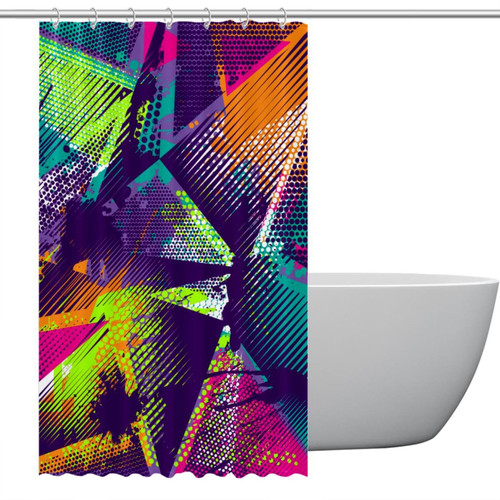 Polyester Fabric Waterproof Shower Curtain or Liner Bath Stall Size Geometric Pattern with Urban Elements Hotel Bathroom Curtains with Grommets, 48x72