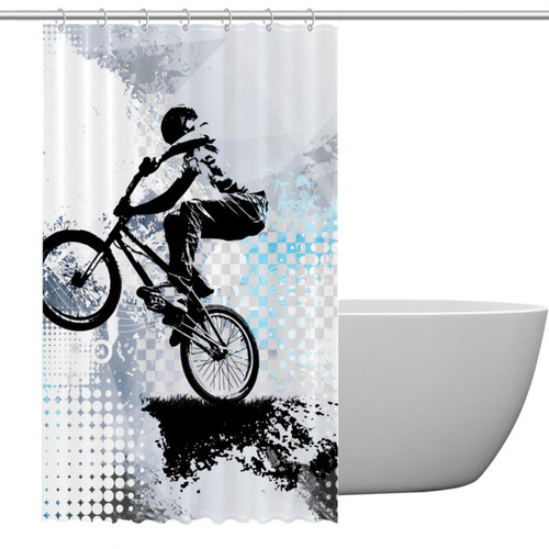 Polyester Fabric Waterproof Shower Curtain or Liner Bath Stall Size Biker Sport Illustration Hotel Bathroom Curtains with Grommets, 48x72