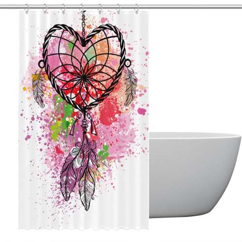 Polyester Fabric Waterproof Shower Curtain or Liner Bath Stall Size Heart Dreamcatcher Hotel Bathroom Curtains with Grommets, 48x72