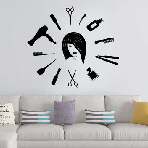 RTYUIHN Modern Hair Cutting PVC Wall Art Sticker Modern Fashion Beauty Salon Wall Sticker Vinyl Mural Detachable Wall Sticker