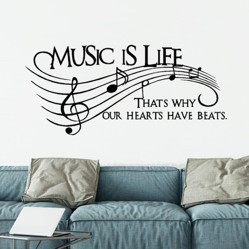 RTYUIHN Romantic Notes "Music is Life" Wall Sticker Detachable Wall Sticker Wedding Decoration Living Room Decoration 3D Wallpaper Vinyl