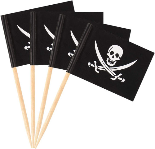 Leewoth 200 Pieces Pirate Cocktail Toothpicks Flags Cake Toppers for Food, Appetizer, Cocktail, For Halloween Themed Birthday Party Cake Decorations, Cupcake Decoration for Birthday Party Decorations