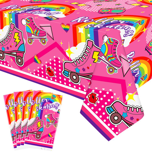 LSJDEER 4 Pack Roller Skating Party Tablecloth - Roller Skating Decorative Table Cover Roller Skating Party Table Cloth, Roller Skating Themed Party Decoration Supplies (51 x 86 Inches)