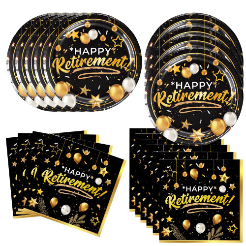 Foxercases 40Pack Retirement Party Supplies include 20 plates, 20 napkins for the Retirement birthday party Decoration
