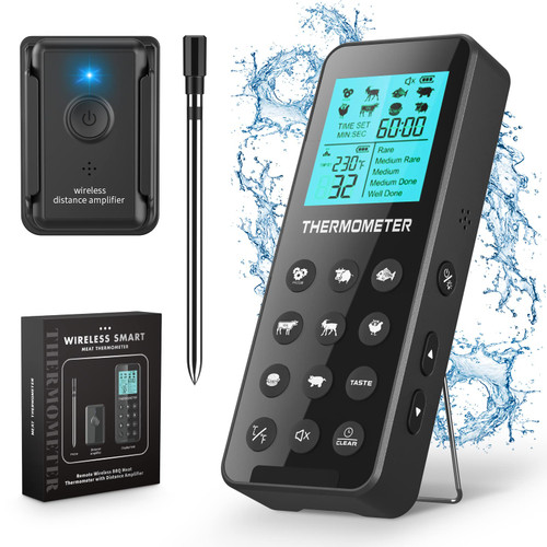 Wireless Meat Thermometer IP67,Kiydom 300FT Digital Wireless Meat Thermometer with Alarm Function for The Oven, Grill, Kitchen, BBQ, Smoker, Rotisserie Wireless Meat Thermometer IP67,Kiydom 300FT Digital Wireless Meat Thermometer with Alarm Function for The Oven, Grill, Kitchen, BBQ, Smoker, Rotisserie