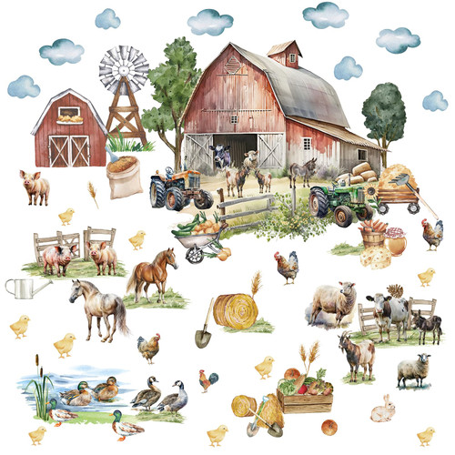 Large Farm Animal Wall Decals Peel and Stick Funny Animal Wall Stickers Vintage Farmhouse Sheep Chicken Rooster Duck Horse Pig Cow Cute Farm Wall Stickers for Kids Room Playroom Kitchen Decor