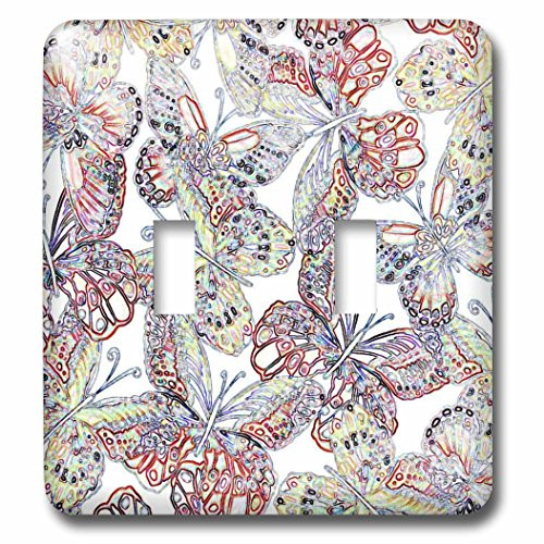 3dRose lsp_60701_2 Popular Faux Blue N Red Butterflies on White Double Toggle Switch