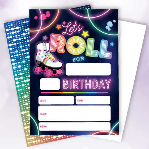 20 Sets Let's Roll Birthday Party Invitations With Envelopes,Roller Skate Double-sided Printed Birthday Party Neon Invite Cards Invitations for Teen Boys Girls Kids,Skate Birthday Party Decorations 20 Sets Let's Roll Birthday Party Invitations With Envelopes,Roller Skate Double-sided Printed Birthday Party Neon Invite Cards Invitations for Teen Boys Girls Kids,Skate Birthday Party Decorations